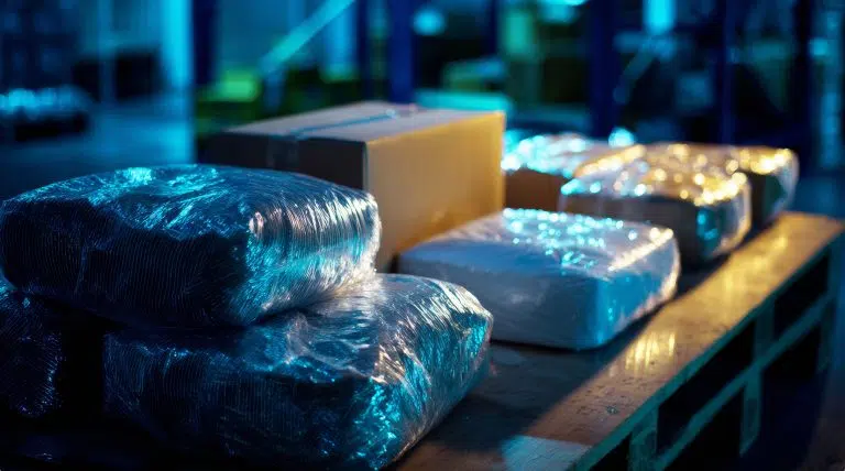 wrapped packages on pelet
