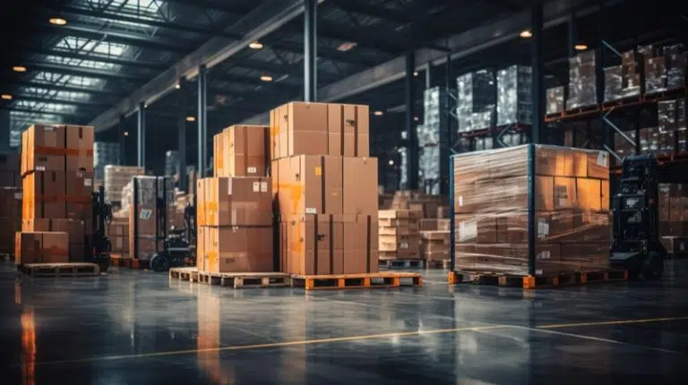 warehouse with boxes on pallets